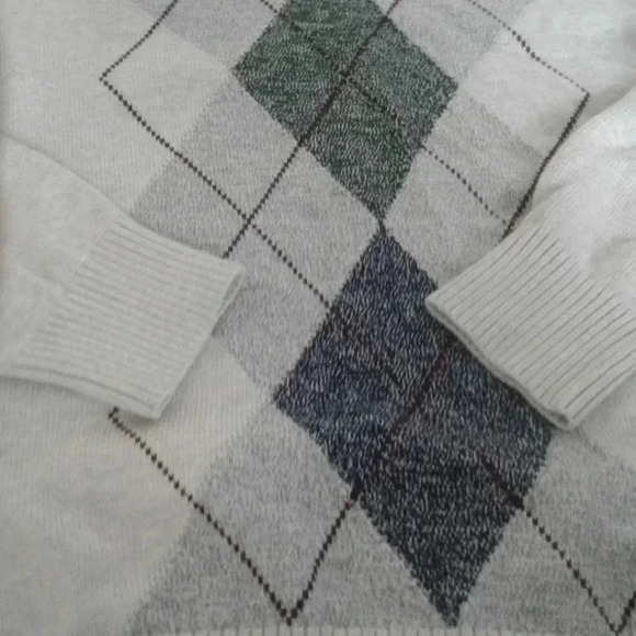 Tommy Hilfiger Mens Beige Green Diamond  Knit Shawl Neck Sweater Pullover XL - Picture 6 of 7